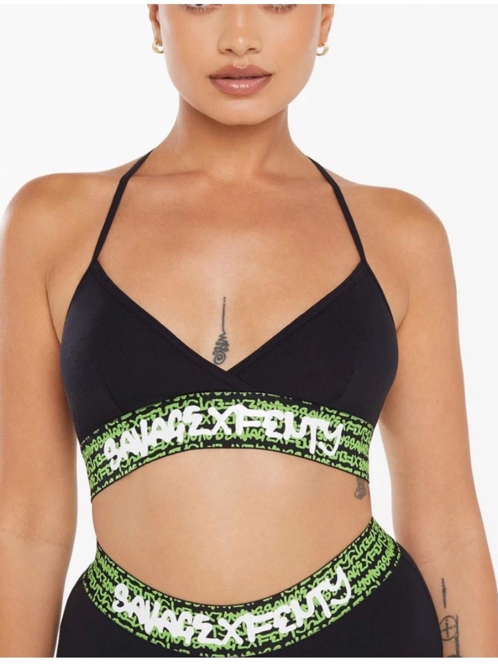 Savage X Fenty Black Bralette with Neon Green Logo Band